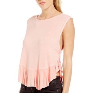 We The Free by Free People Pink Sleeveless Ruffle Hem Top - XS